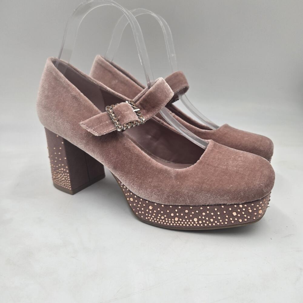 Kenneth Cole Reaction Pink Velvet Dollcore Coquette Platform Mary-Jane Pumps 8 M
